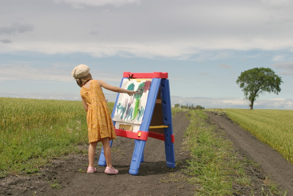 Girl Painting In Field Canvas Art - Mirek Weischel Design Pics (17 x 11)