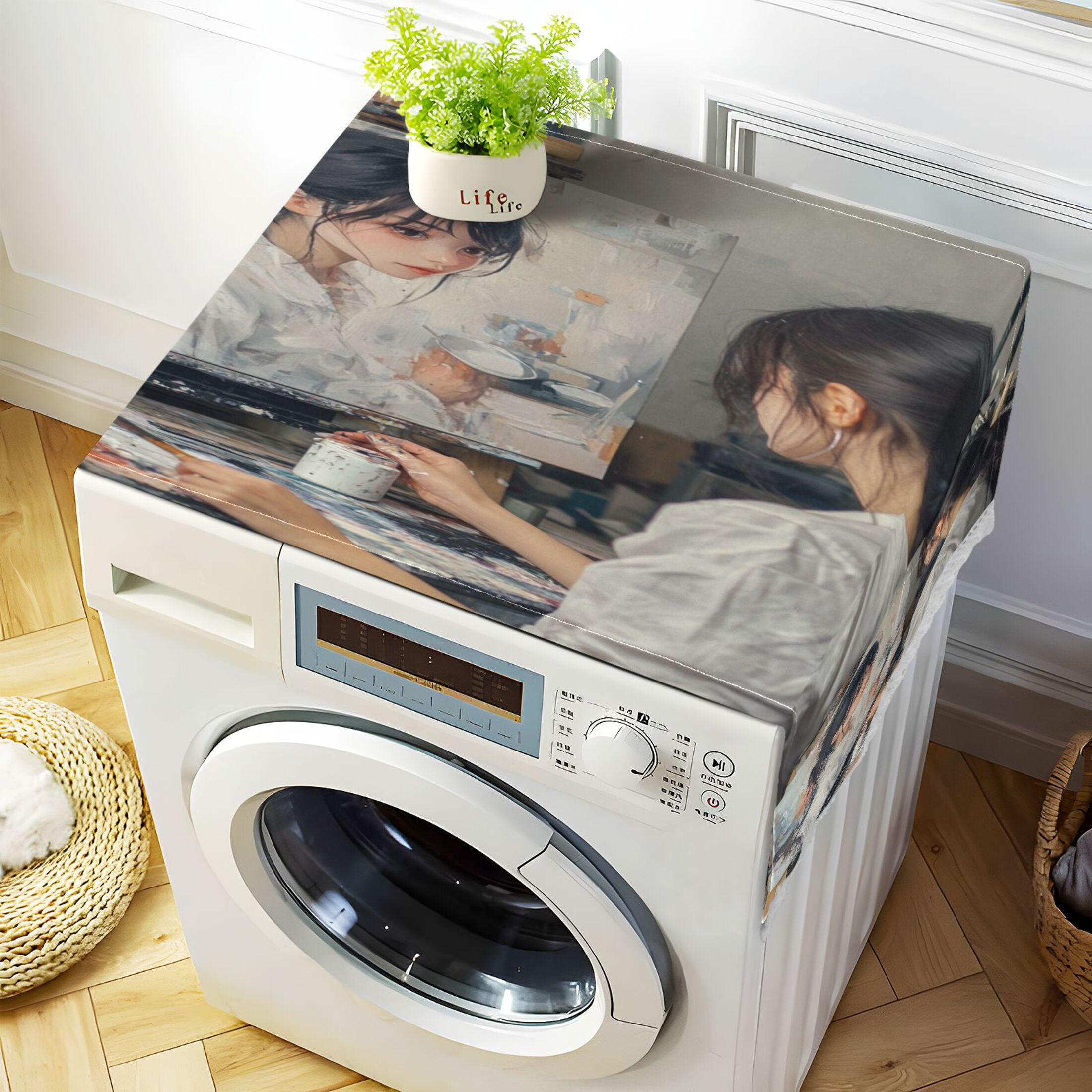 The Girl Who PaintsWasher and Dryer Covers Dust-Proof and Oil Resistant Fridge Cover with 4 Storage Pockets Washing Machine Top Cover for Laundry Kitchen Home 51.2 x 22 In