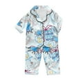 thumbnail image 1 of Girl Pajamas Dinosaur Animals Floral Satin Button Down Tops Long Pants Silk Sleepwear Set Girls Pjs Sky Blue 2 Years-3 Years, 1 of 3