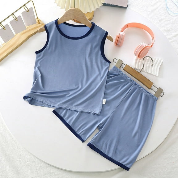 Girl Pajamas Set Blue Crewneck Pullover Top Summer Girls Outfits Set Pjs for Girls Size 3T