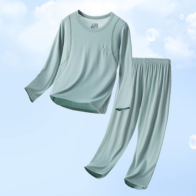 Boy Pajamas Set Light Green Crewneck Soft Comfort Long Sleeve Top ...