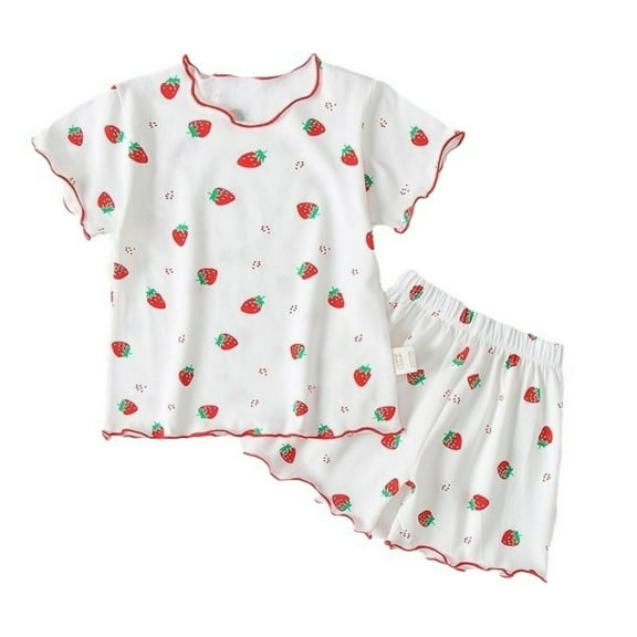 Girl Pajamas Summer Toddler Kids Girls Pajama Set Breathable Lightweight Casual Home Wear Kids' Pajamas Red 5 Years-6 Years