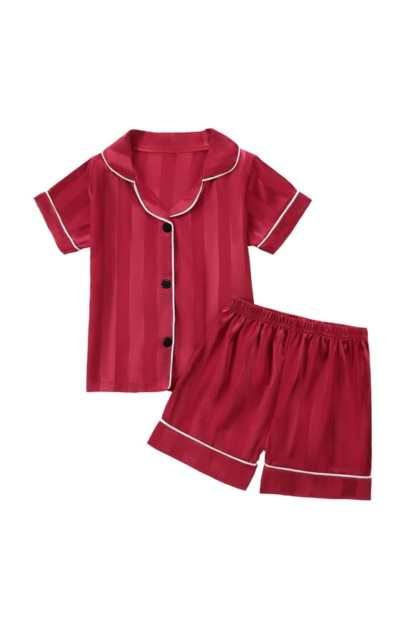 Girl Pajamas Toddler Boys Girls Short Sleeve Striped Tops T Shirt Shorts Casual Outfits Girls Pjs Red 1 Years-2 Years