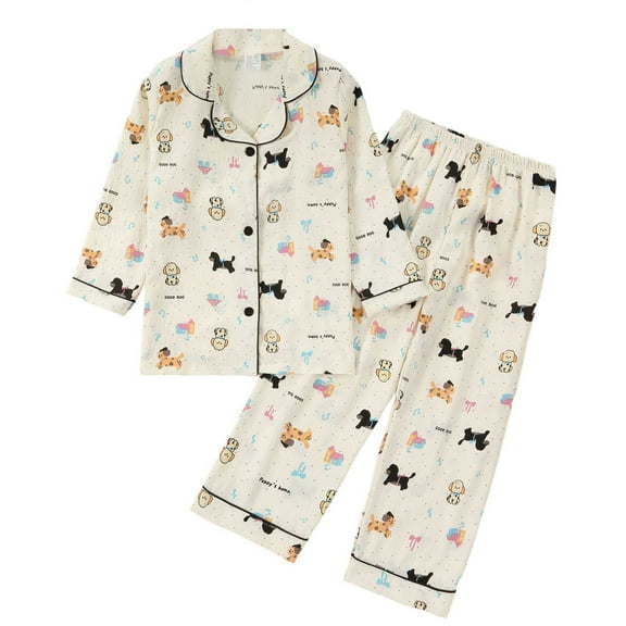 Girl Pajamas Toddler Long Sleeve Cartoon Prints Top Pants Casual Pjs Outfits Pjs Girls White 3 Years-4 Years