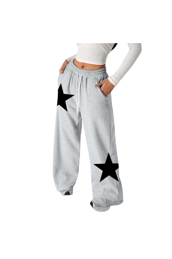 Girl Pants Girls Casual Jogger Pants Stars Print Drawstring Elastic Waist with Comfortable Elastic Waistband for Play Everyday Light Gray 5 Years-6 Years