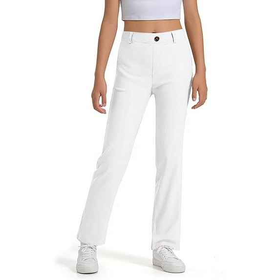 Girl Pants - Girls Dress Pants High Waist Stretchy With Pockets Formal Comfort Playwear - Girls Clothes,Color:02 White,Size:11-12 Years