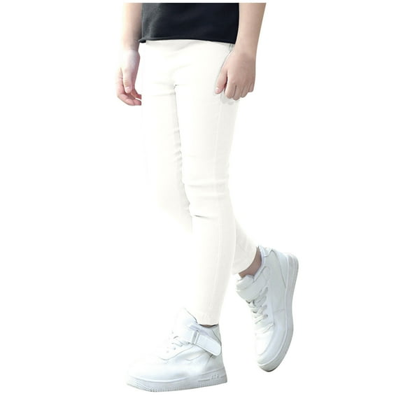 Girl Pants,Girls Pure Color Leggings High Waisted Slim Fit Yoga Pants Spring Summer Casual Comfort Outwear Playwear for School Activities,School Kids Clothes,White,7-8 Years