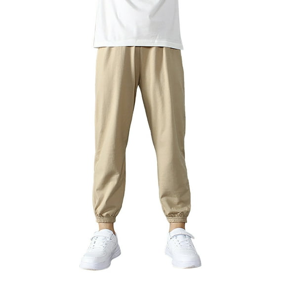 Girl Pants - Girls Sports Leggings Pants Autumn Style Elastic Waist Comfortable Playwear Casual Bottoms for School Outdoor Activities - School Kids Clothes,Color:Khaki,Size:9-10 Years