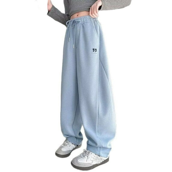 Girl Pants,Girls Sweatpants Drawstring Elastic Active Joggers Solid Color Fashion Playwear Comfort Pants for Kids,School Kids Clothes,03 Blue,8-9 Years