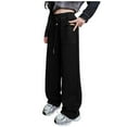 thumbnail image 1 of Girl Pants - Girls Sweatpants Drawstring Elastic Warm Joggers Active Casual Playwear Comfort Pants for Kids - School Kids Clothes,Color:Black,Size:9-10 Years, 1 of 6