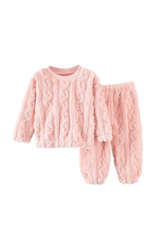 Girl Pants Sets Two Pieces Outfit Kids Bear Ear Fuzzy Fluffy Sweatshirt with Fleece Sweatpants