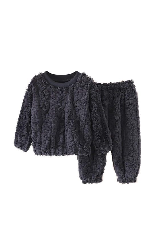 Girl Pants Sets Two Pieces Outfit Kids Bear Ear Fuzzy Fluffy Sweatshirt with Fleece Sweatpants