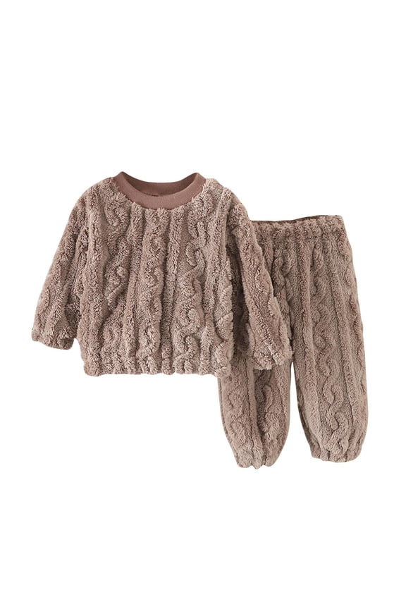 Girl Pants Sets Two Pieces Outfit Kids Bear Ear Fuzzy Fluffy Sweatshirt with Fleece Sweatpants