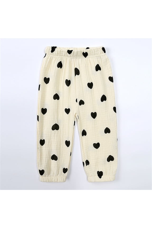 Girl Pants Size 2-3Y Kids Soft Linen Harem Print Trousers Solid Breathable