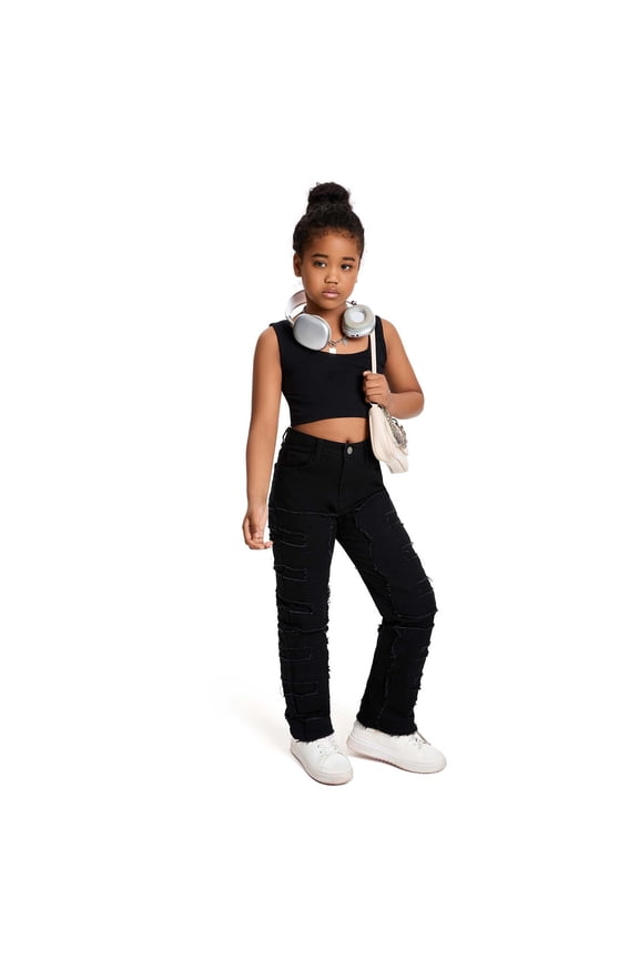 Girl Pants Size 6-7Y Kids Y2K Fringe Stretch Straight Leg Trousers Breathable