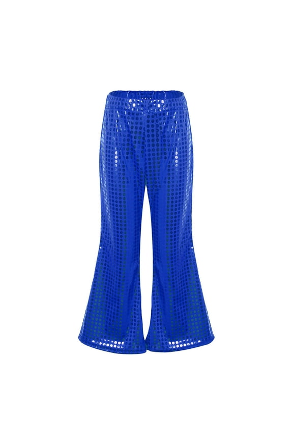 Girl Pants Sparkly Sequins Dance Wide Leg Bell Bottoms Flared Trousers Hip Hop Jazz Disco Performance Pants Size 18-24 M