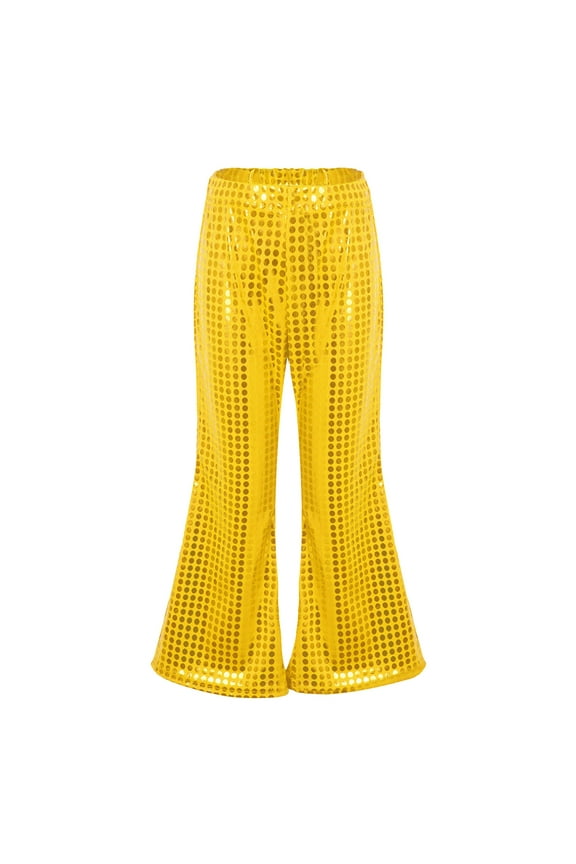 Girl Pants Sparkly Sequins Dance Wide Leg Bell Bottoms Flared Trousers Hip Hop Jazz Disco Performance Pants Size 4-5 Y
