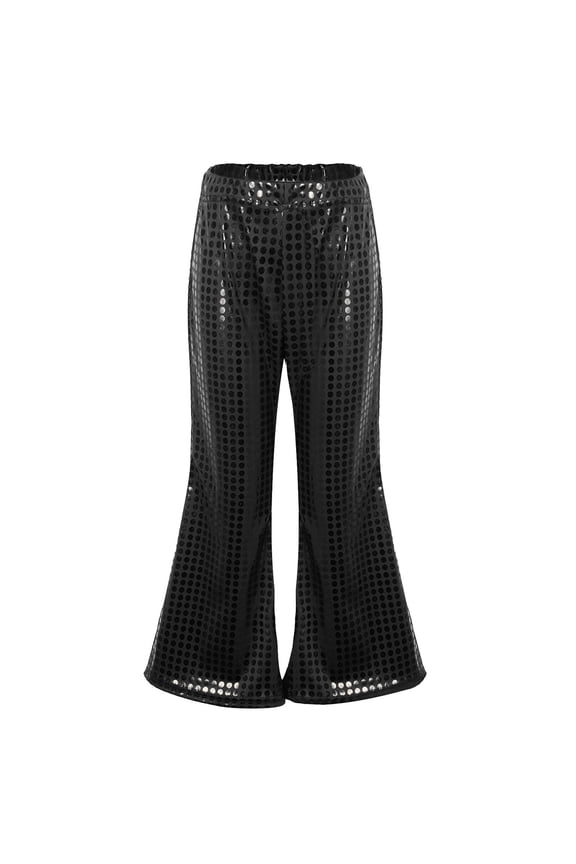 Girl Pants Sparkly Sequins Dance Wide Leg Bell Bottoms Flared Trousers Hip Hop Jazz Disco Performance Pants Size 4-5 Y