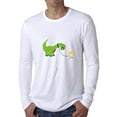 thumbnail image 1 of Girl & Pet Dinosaur On Leash - Cute Cartoon Men's Long Sleeve Grey T-Shirt, 1 of 2