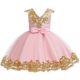 thumbnail image 1 of Girl Pink Dress with gold without Sleeves For Wedding, Pageant, Christmas, Eid, graduation and Birthday 7 years old, 1 of 2