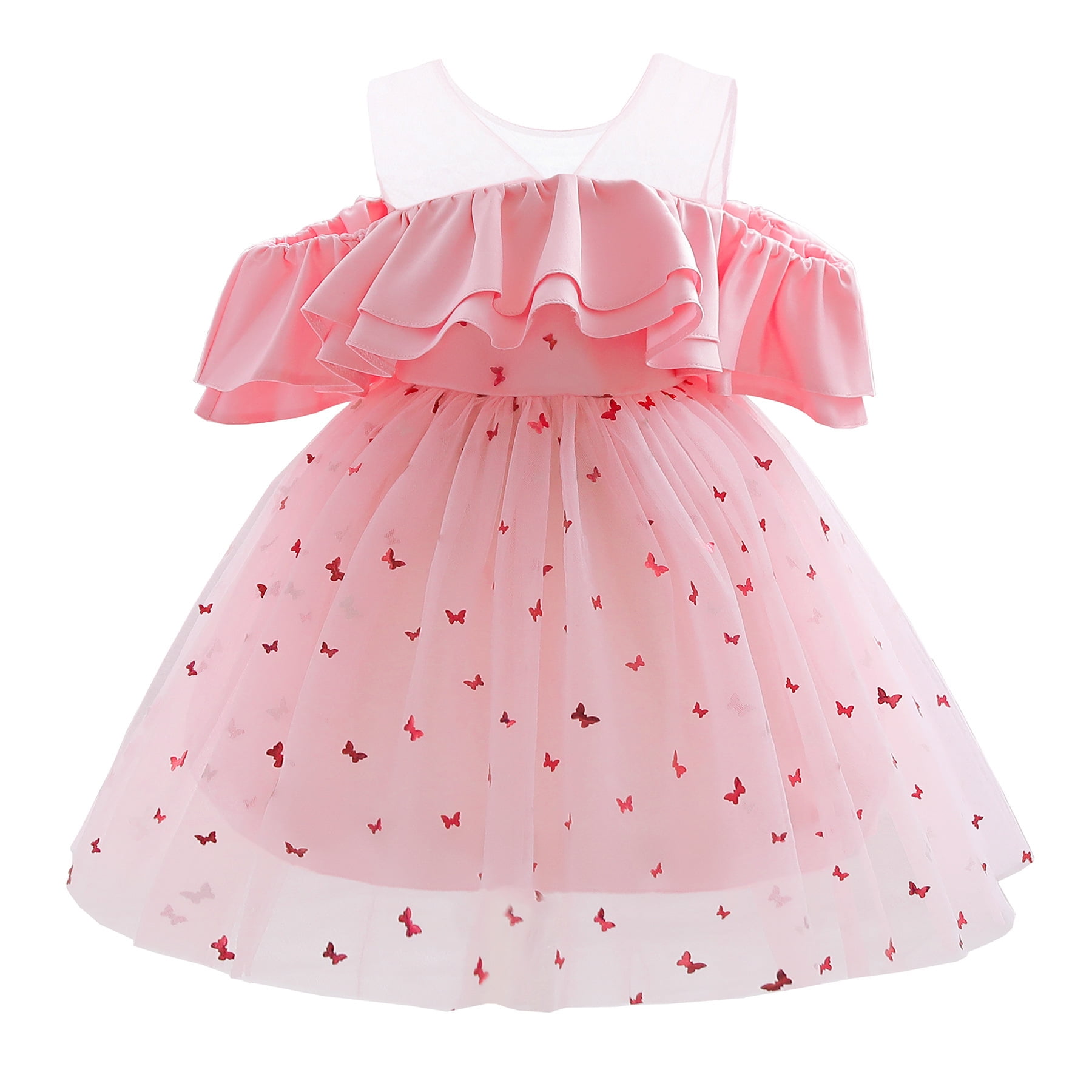 Wavlynn Rose Pink Floral Tulle Long Dress for Girls Sleeveless Boat Neck Floor Length Party Gown main image 1
