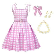 RONGKING Girl Pink Plaid Costume Dress Halloween Movie Cosplay Outfits 3-10 Year