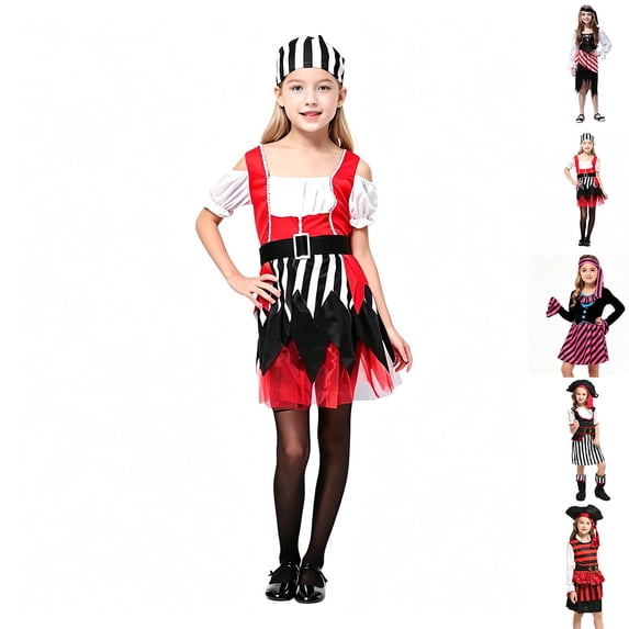 Girl Pirate Pirate Dress Set Halloween Party Clothes for Kids Size 5-10 Years