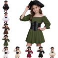 thumbnail image 1 of Girl Pirate Dress Off Shoulder Fairy Medieval Renaissance Dress with Corset Belt A Line Dress for Themed Party, 1 of 9