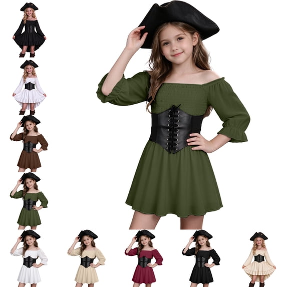Girl Pirate Dress Off Shoulder Fairy Medieval Renaissance Dress with Corset Belt A Line Dress for Themed Party