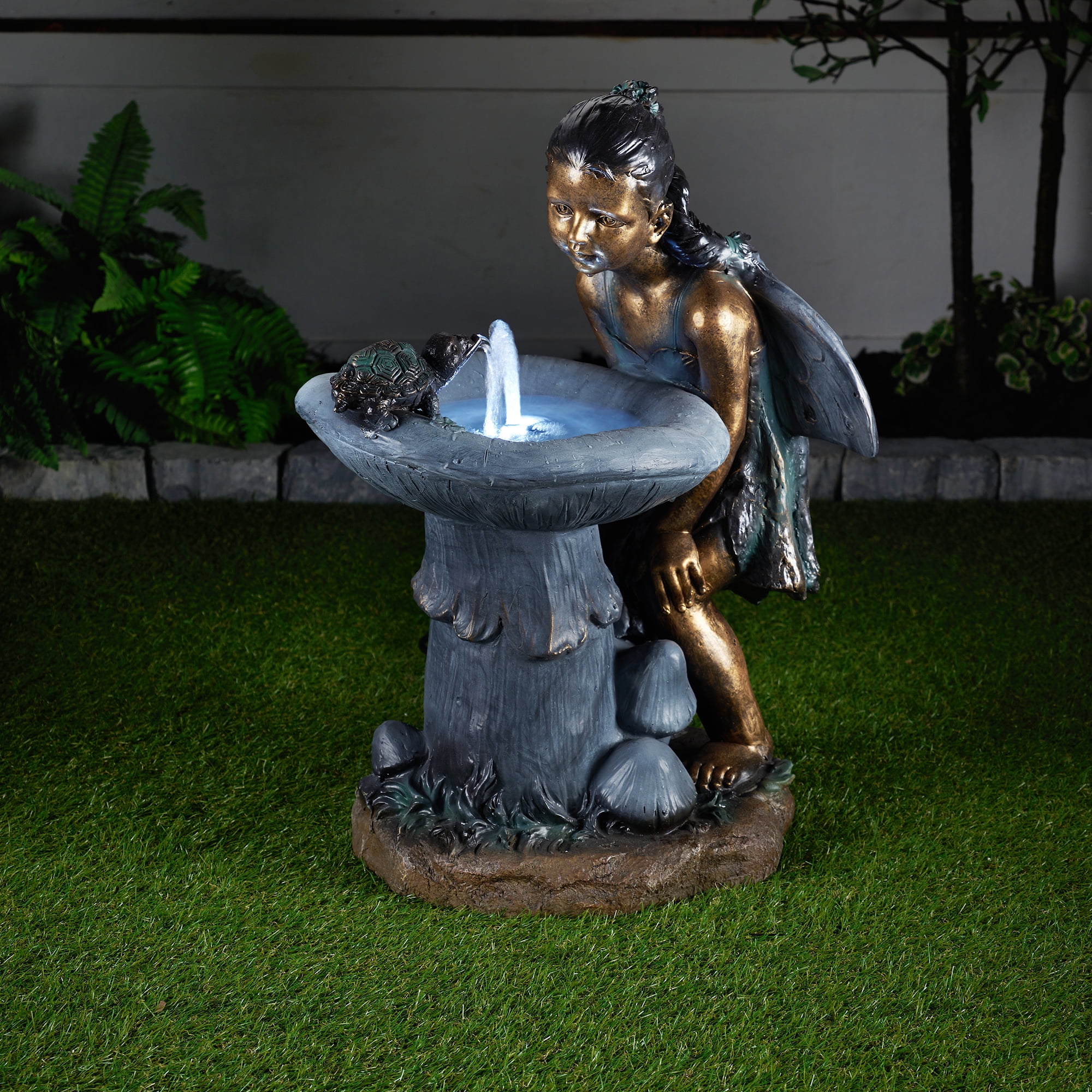 Girl Playing By Water Fountain with White LED