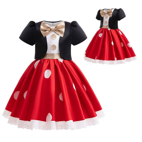 Girl Polka Dots Costume Mini Mouse Cosplay Fancy Dress up, 3-9Y