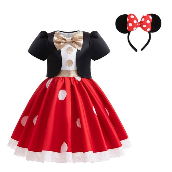 Girl Polka Dots Costume Mini Mouse Cosplay Fancy Dress up, 3-9Y