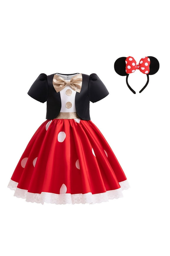 Girl Polka Dots Costume Mini Mouse Cosplay Fancy Dress up, 3-9Y