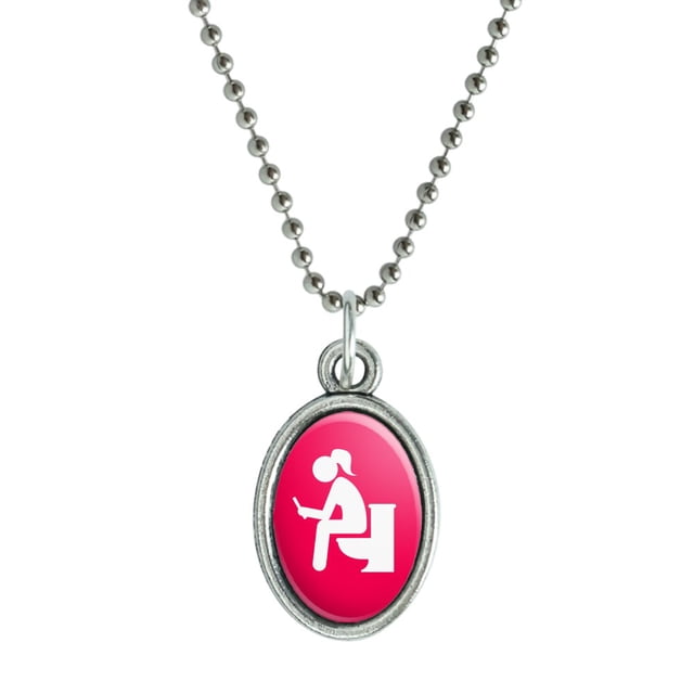 Is That Poop Chain Girl Poop Pooping Sitting on Toilet Funny Antiqued Oval Charm Pendant ...