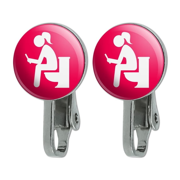 Girl Poop Pooping Sitting on Toilet Funny Novelty Clip-On Stud Earrings