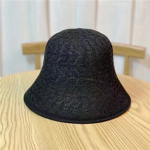 Girl Portable Linen Spring Basin For Women Pure Color Caps Sun Protection Female Hats Sun Hat Korean Style Caps Bucket Hat BLACK