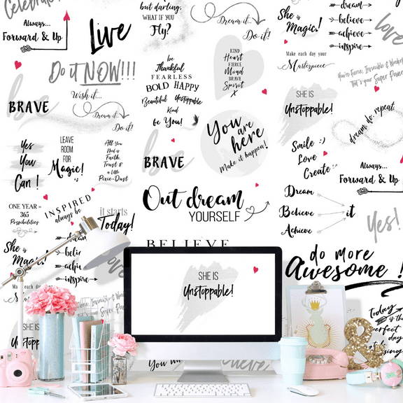 Girl Power 24/7 Motivational Peel and Stick Wallpaper for Women Be Unstoppable Removable with Inspirational Quotes and Affirmations Repositionable Wall Art Easy to Install for Home Dcor