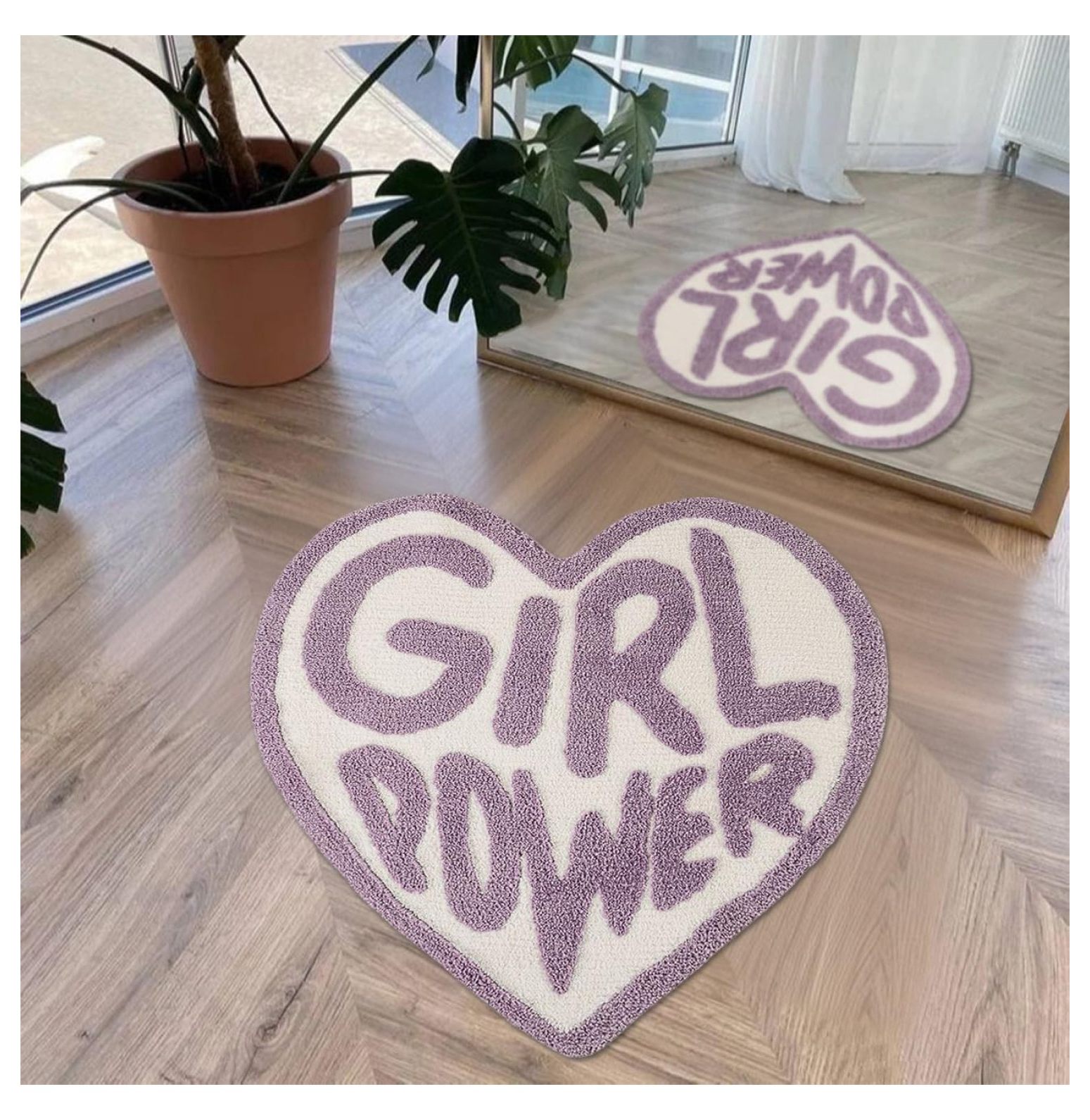 Girl Power Bath Rug, Heart Shaped Bathroom Rug Cute Letter Print Bath
