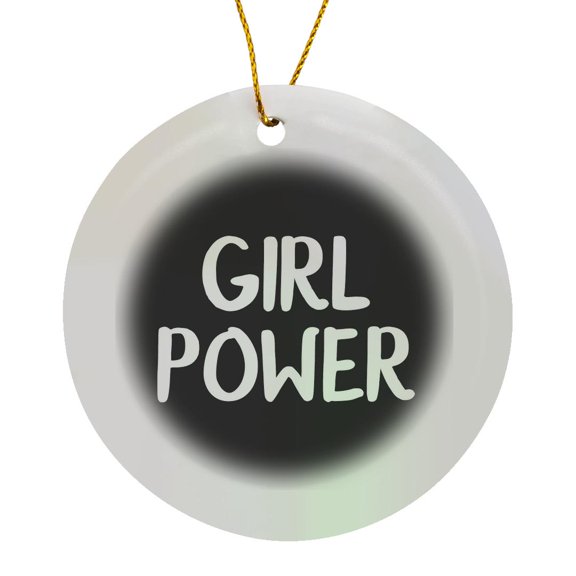 3drose, Girl Power. Bold White Lettering on Black Background., Circle Porcelain Ornament