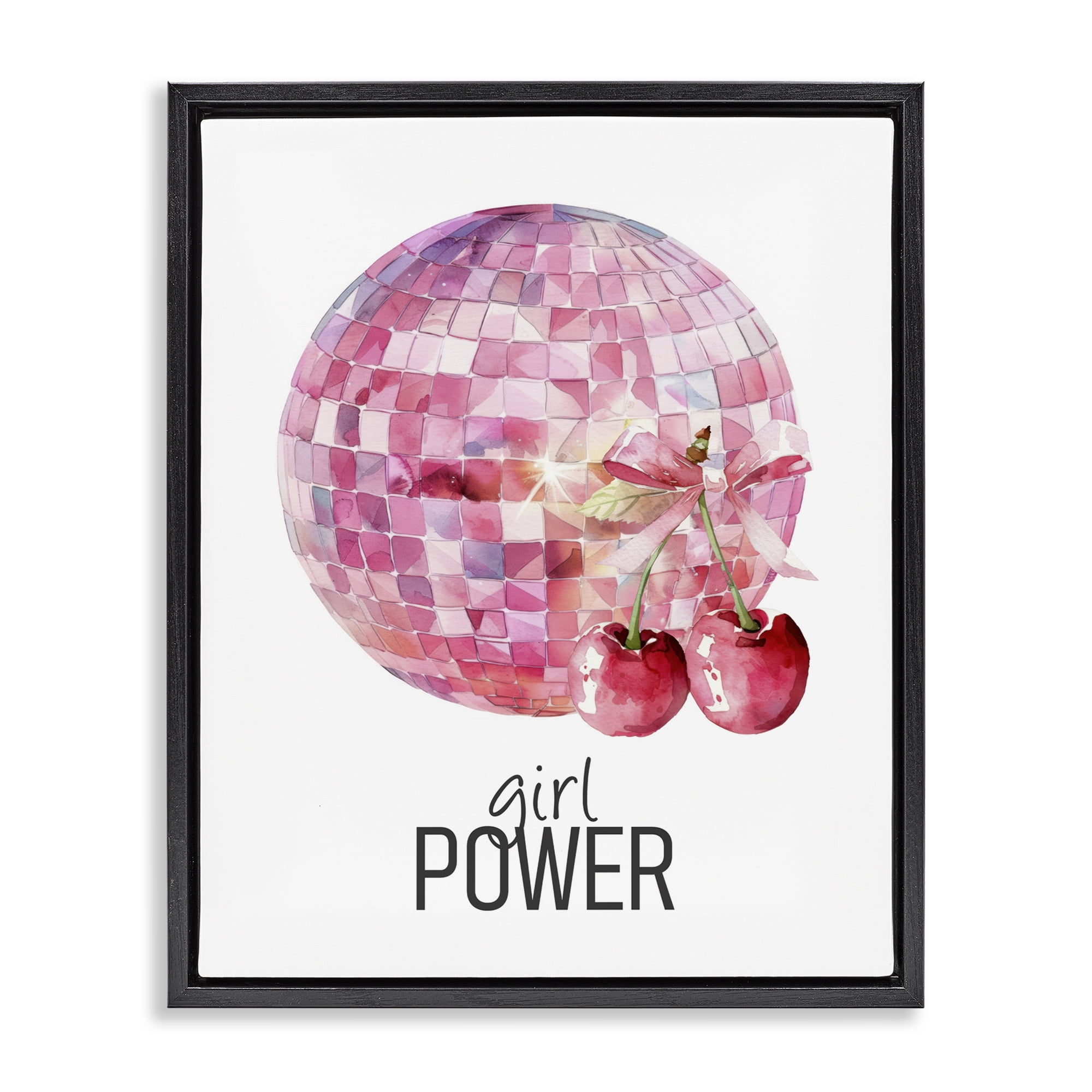 Girl Power Disco Cherries Black Framed Floater Canvas Wall Art, design by Kim Allen