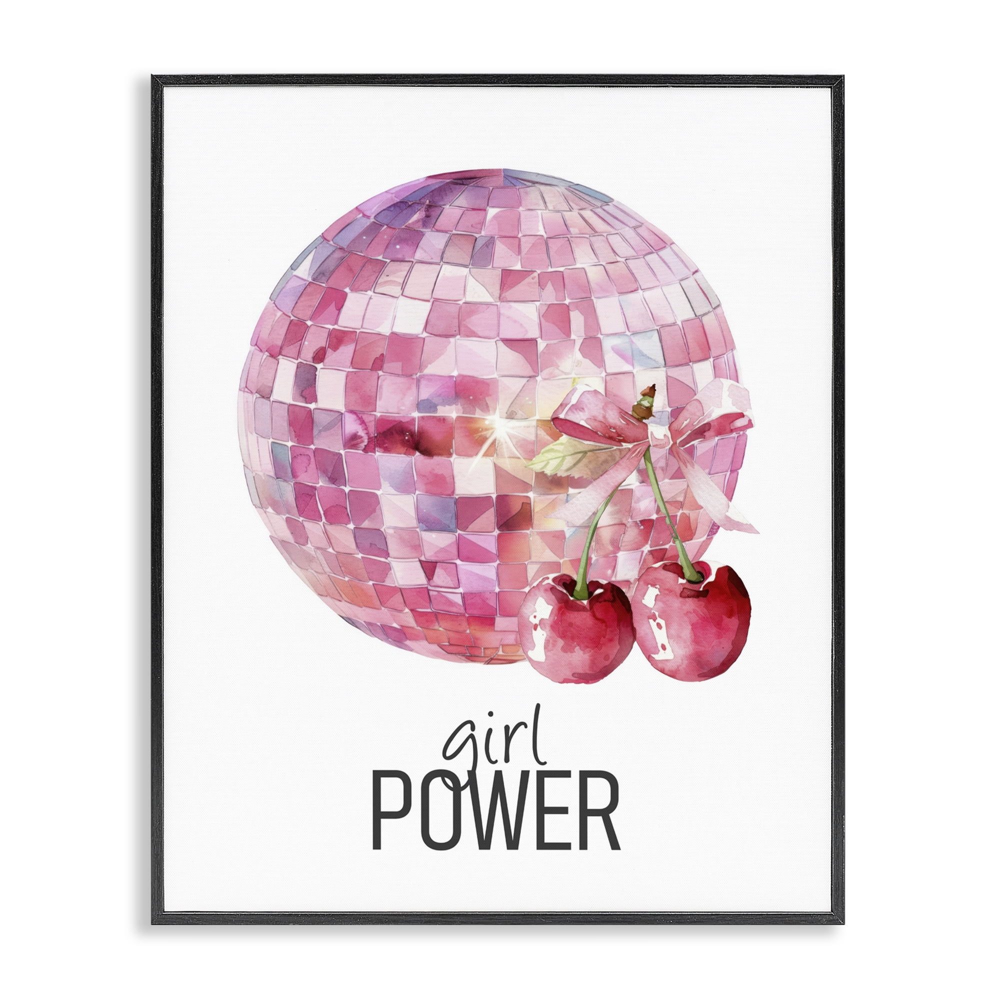 Girl Power Disco Cherries Black Framed Giclee Art, design by Kim Allen