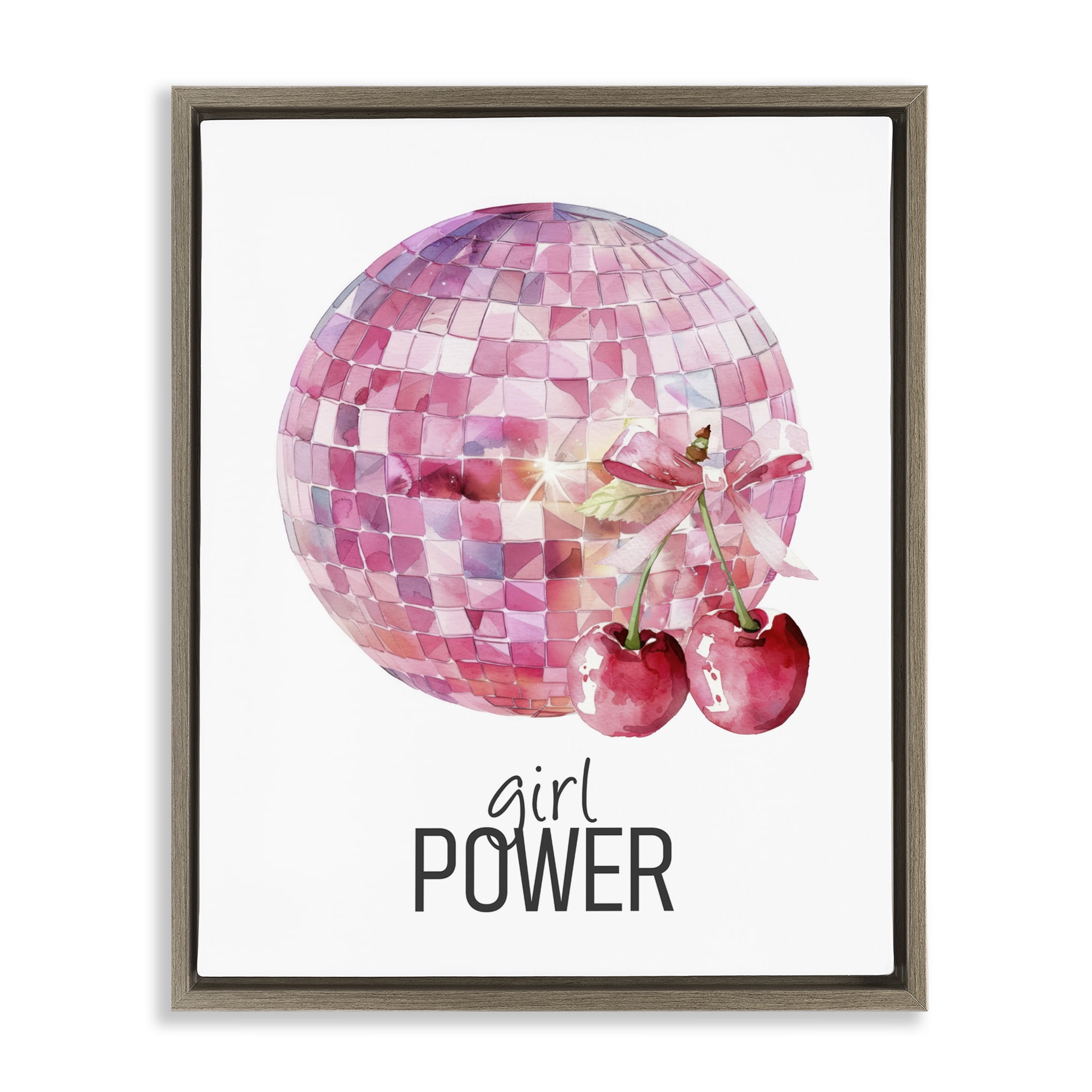 Girl Power Disco Cherries Brown Framed Floater Canvas Wall Art, design by Kim Allen