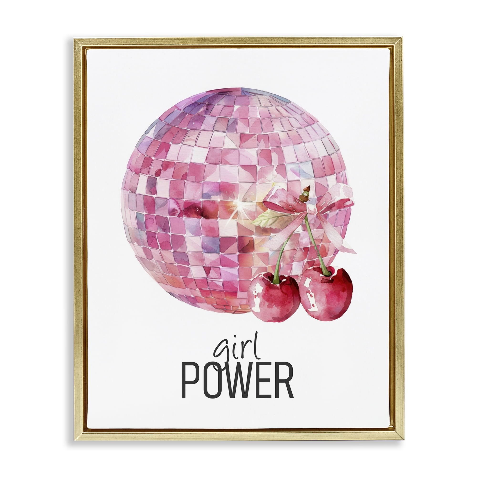 Girl Power Disco Cherries Gold Framed Floater Canvas Wall Art, design by Kim Allen