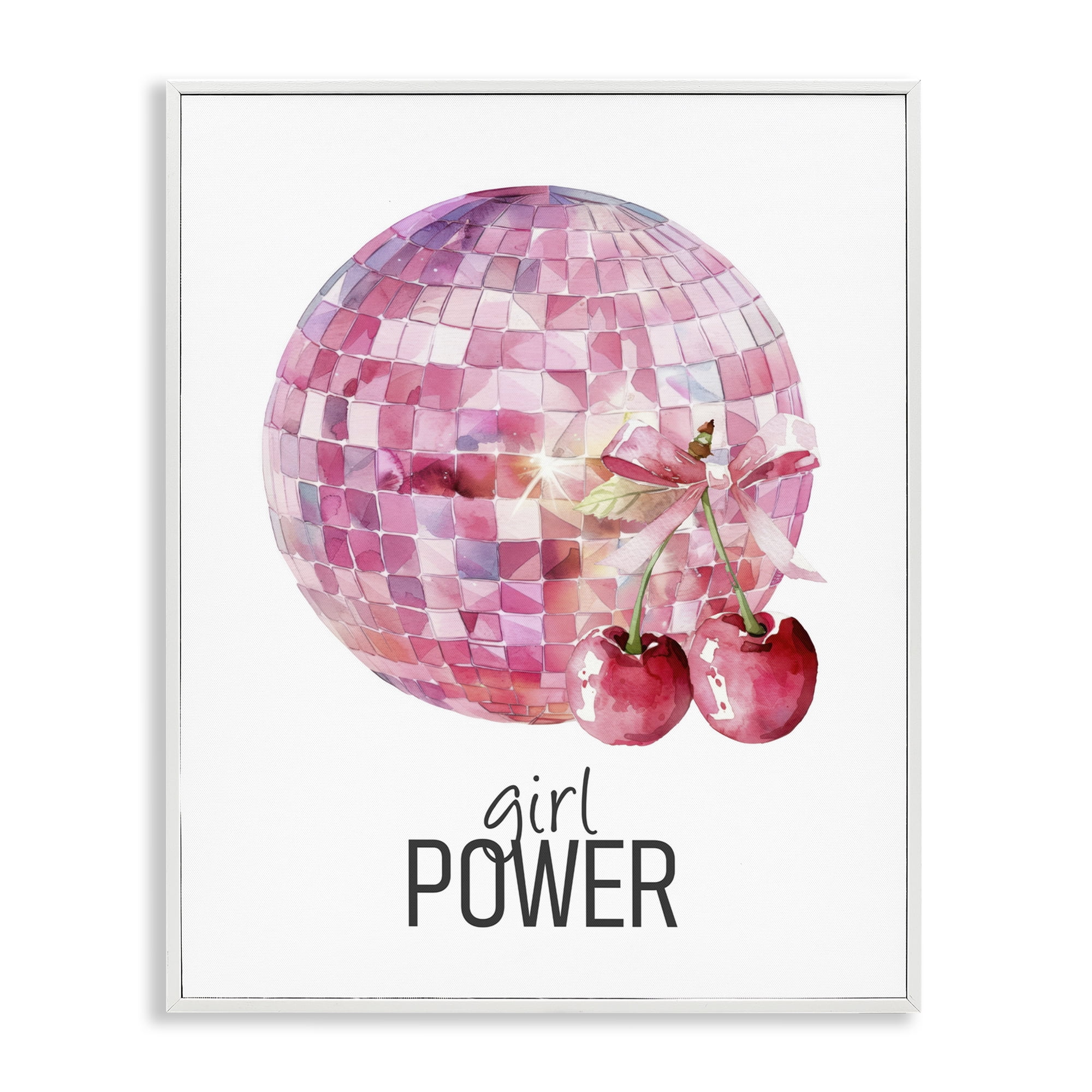 Girl Power Disco Cherries White Framed Giclee Art, design by Kim Allen