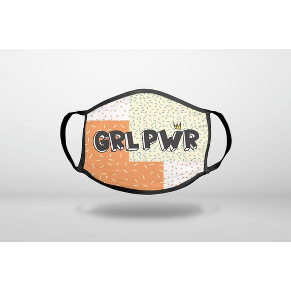 Girl Power - GRL PWR - Crown, Polka Dots - 3-Ply Reusable Soft Cloth Face Covering, Unisex, Cotton Inner Layer