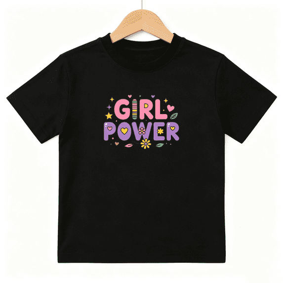 Girl Power Girls Graphic Tee, Cute Floral Power Retro School 100% Cotton Kids Short Sleeve T-Shirt