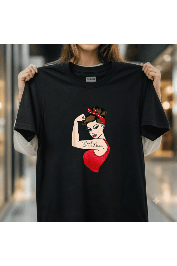 Girl Power Pinup Feminist Retro Rosie Riveter Vintage Empowerment Unisex T-Shirt, up to size 5XL