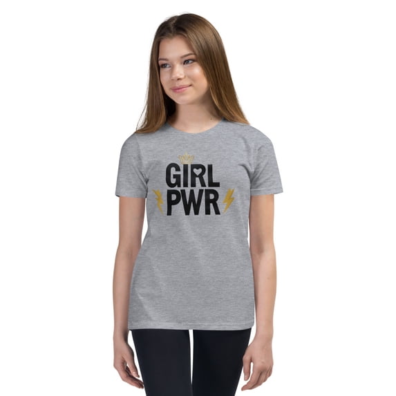 Girl Power Shirt for Girls – Inspirational & Trendy Feminist Graphic T-Shirt, Youth Short Sleeve T-Shirt (Athletic Heather, L)