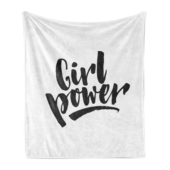 Girl Power Soft Flannel Fleece Blanket, Feminist Sign Handwritten with Ink and Brush Monochrome Style Illustration, Cozy Plush for Indoor and Outdoor Use, 50" x 70", Black and White, by Ambesonne