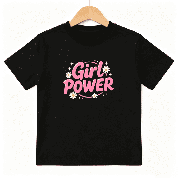 Girl Power Sweet Flower Girls Graphic Tee, Cute Retro Daisy 100% Cotton Kids Short Sleeve T-Shirt 4-13Y